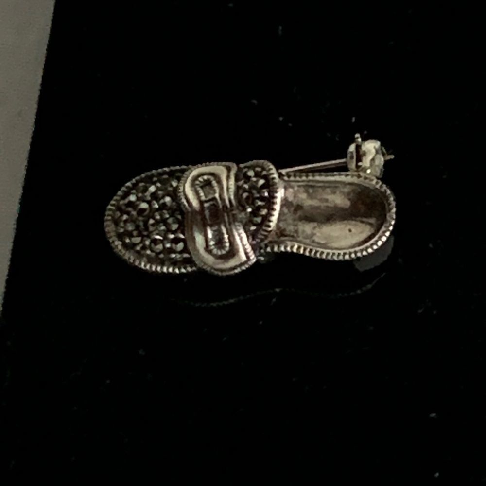 Sterling Silver & Rhinestone Shoe Brooch